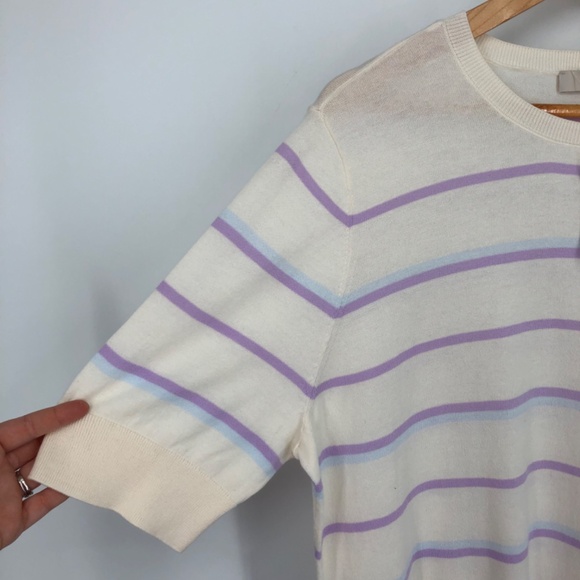 Loft Womens Sweater Top Size XXL White Cream Stripe Short Sleeve Soft Knit NEW - Picture 4 of 11